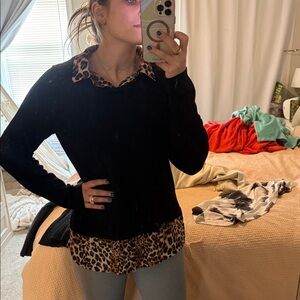 Adrianna Papell Leopard Print 2 in one sweater blouse Top